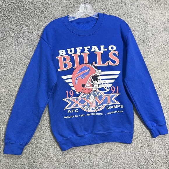 VTG Buffalo Bills Sweatshirt Men's Sz S Blue 1992 AFC Champs SB XXVI Sweater